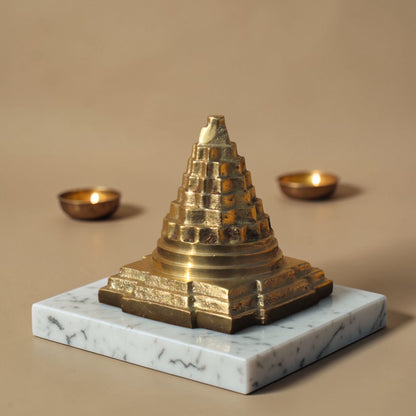 Adhunik Swadeshi Bhandar Brass Shree Yantra Pyramid | Vastu & Spiritual Decor | Handcrafted Brass Idol