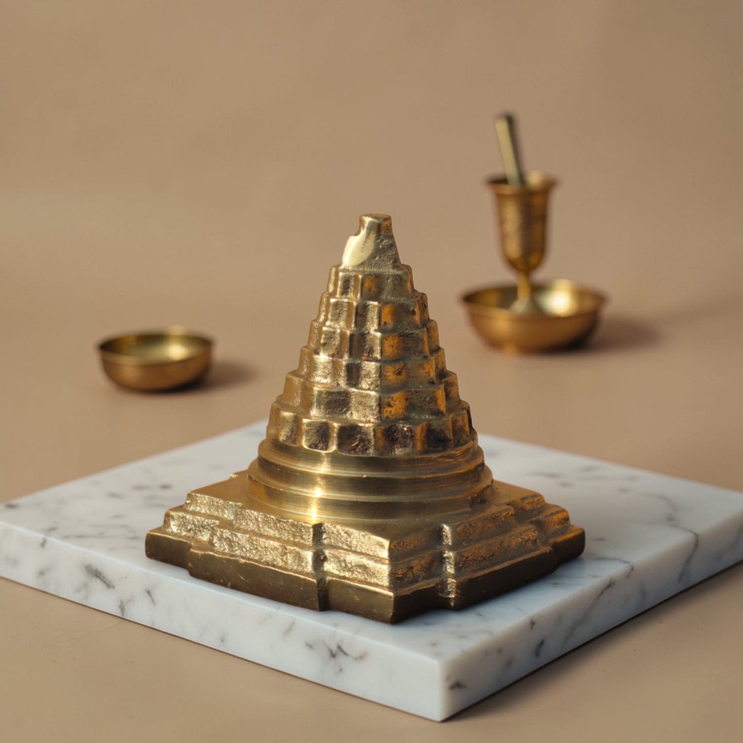 Adhunik Swadeshi Bhandar Brass Shree Yantra Pyramid | Vastu & Spiritual Decor | Handcrafted Brass Idol