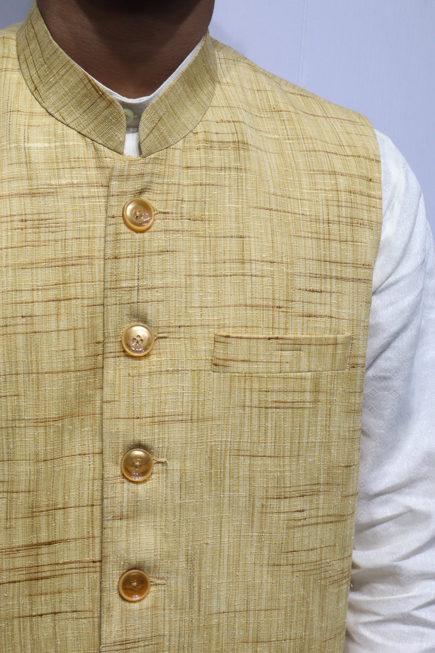 Men’s Mustard Yellow Cotton Nehru Jacket – Elegant Ethnic & Festive Wear