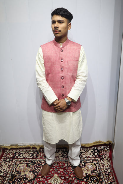 Men’s Rose Pink Silk Nehru Jacket – Elegant Festive & Wedding Ethnic Wear