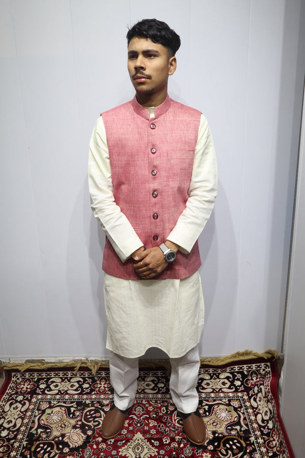 Men’s Rose Pink Silk Nehru Jacket – Elegant Festive & Wedding Ethnic Wear