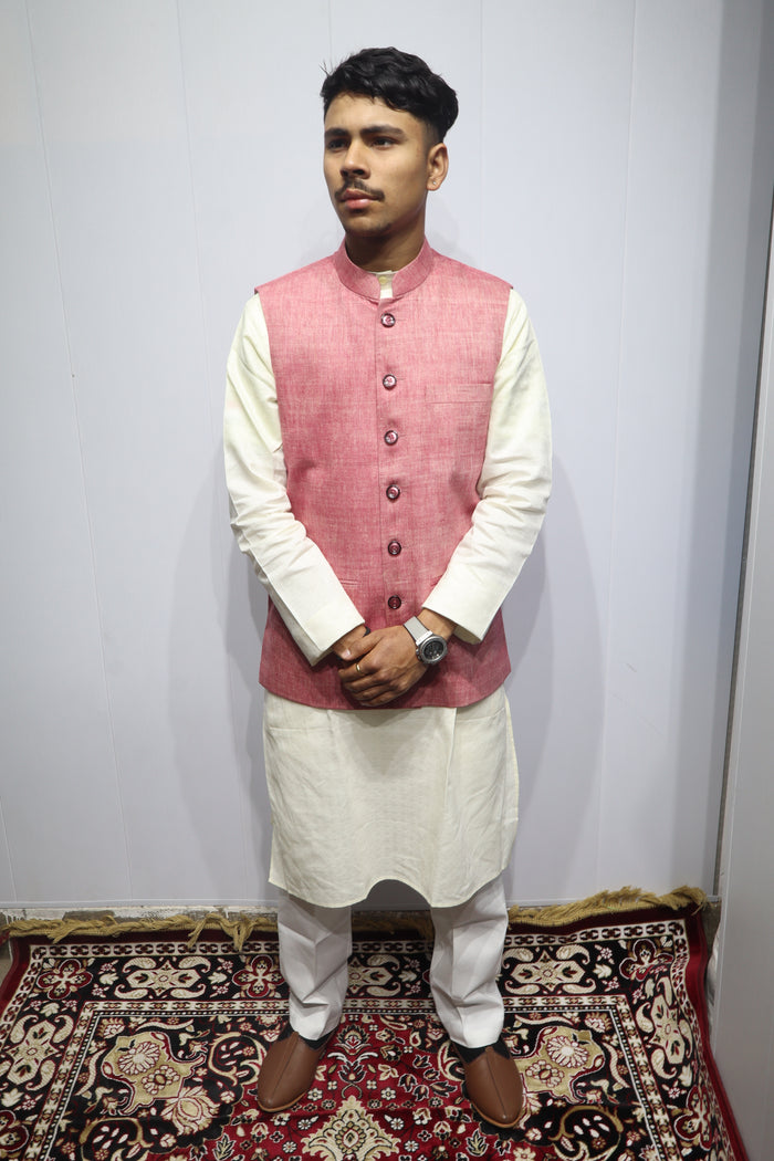 Men’s Rose Pink Silk Nehru Jacket – Elegant Festive & Wedding Ethnic Wear