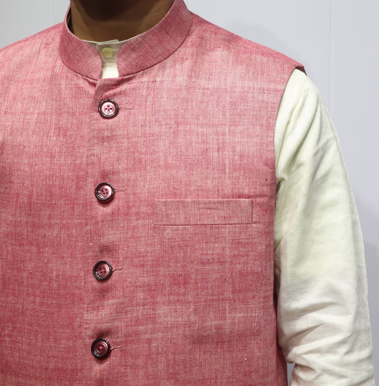 Men’s Rose Pink Silk Nehru Jacket – Elegant Festive & Wedding Ethnic Wear