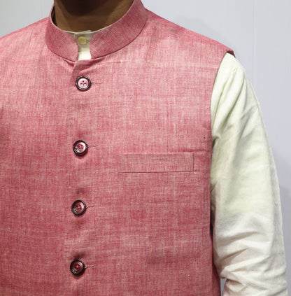 Men’s Rose Pink Silk Nehru Jacket – Elegant Festive & Wedding Ethnic Wear