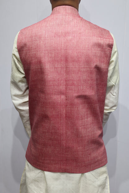 Men’s Rose Pink Silk Nehru Jacket – Elegant Festive & Wedding Ethnic Wear
