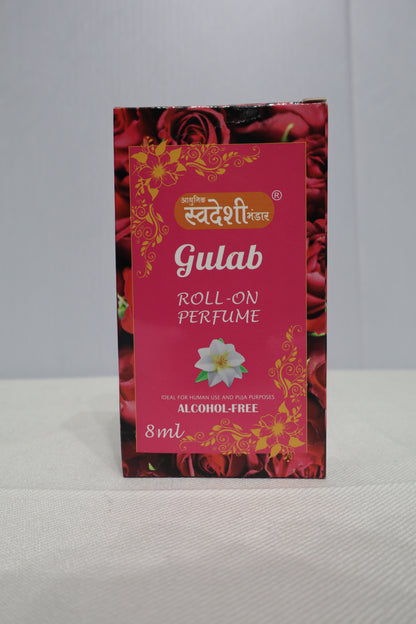 Adhunik Swadeshi Bhandar Gulab Roll-On Perfume 8ml | 100% Alcohol-Free Natural Rose Attar | Long-Lasting Floral Fragrance | Herbal Roll-On for Men & Women