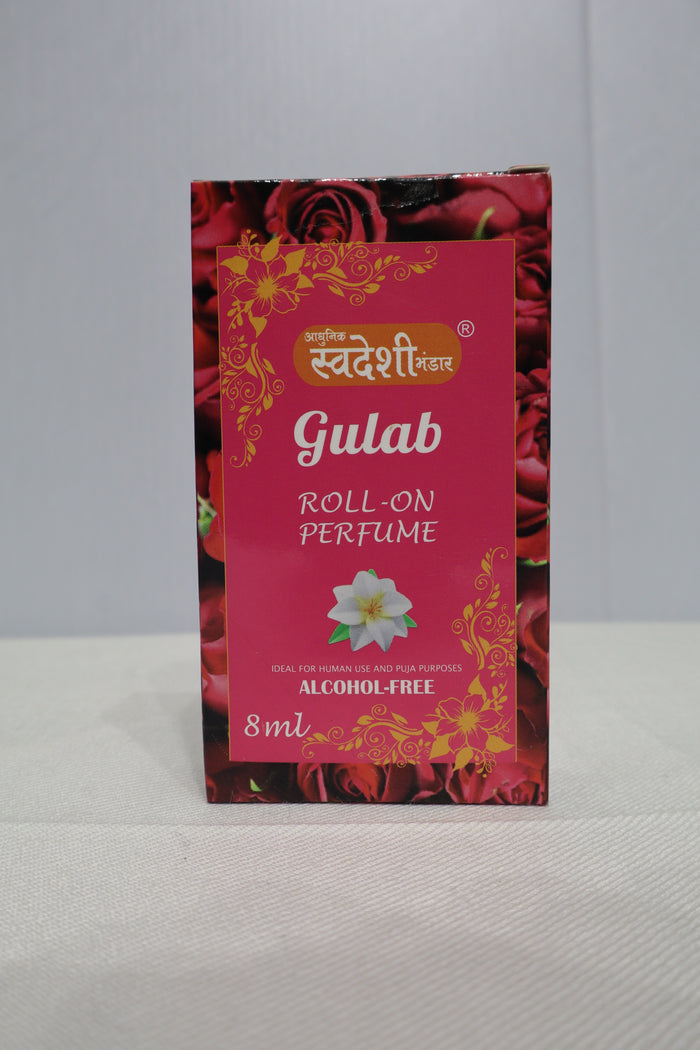 Adhunik Swadeshi Bhandar Gulab Roll-On Perfume 8ml | 100% Alcohol-Free Natural Rose Attar | Long-Lasting Floral Fragrance | Herbal Roll-On for Men & Women