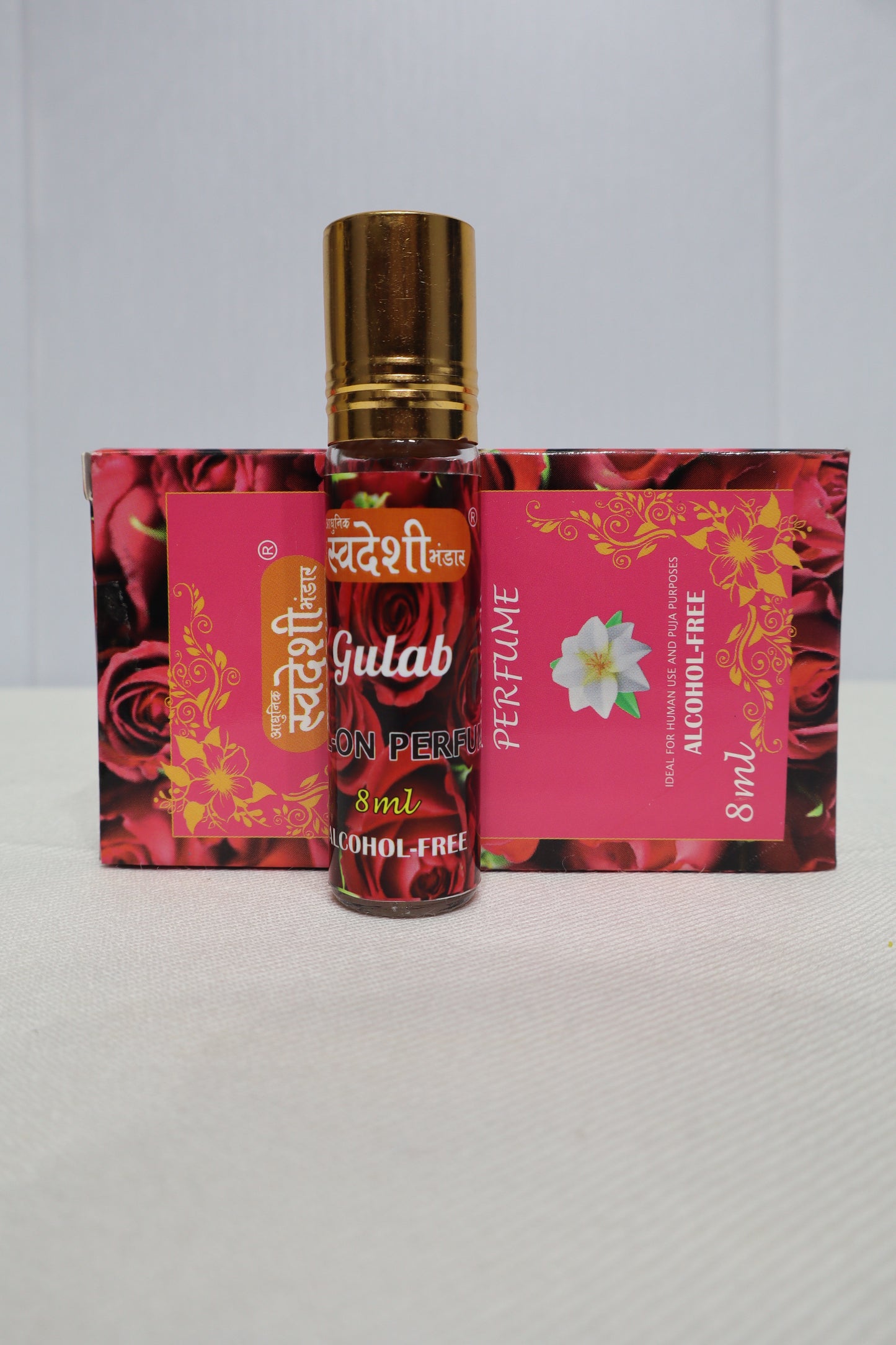 Adhunik Swadeshi Bhandar Gulab Roll-On Perfume 8ml | 100% Alcohol-Free Natural Rose Attar | Long-Lasting Floral Fragrance | Herbal Roll-On for Men & Women