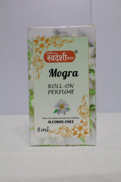 Adhunik Swadeshi Bhandar Mogra Roll-On Perfume 8ml | 100% Alcohol-Free Natural Jasmine (Mogra) Attar | Long-Lasting Floral Herbal Fragrance | Roll-On Perfume for Men & Women