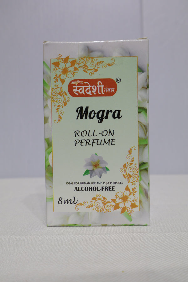 Adhunik Swadeshi Bhandar Mogra Roll-On Perfume 8ml | 100% Alcohol-Free Natural Jasmine (Mogra) Attar | Long-Lasting Floral Herbal Fragrance | Roll-On Perfume for Men & Women