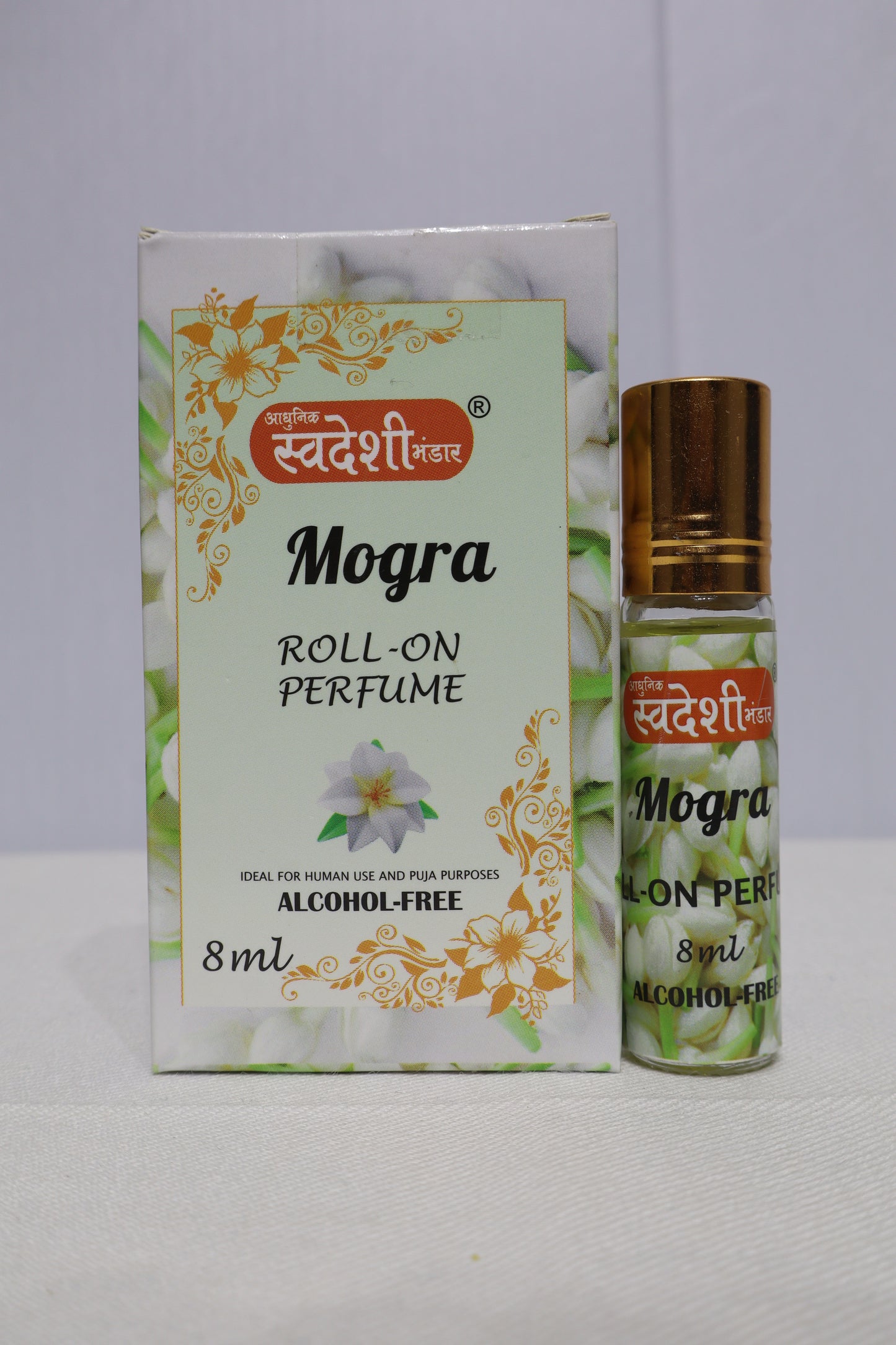 Adhunik Swadeshi Bhandar Mogra Roll-On Perfume 8ml | 100% Alcohol-Free Natural Jasmine (Mogra) Attar | Long-Lasting Floral Herbal Fragrance | Roll-On Perfume for Men & Women