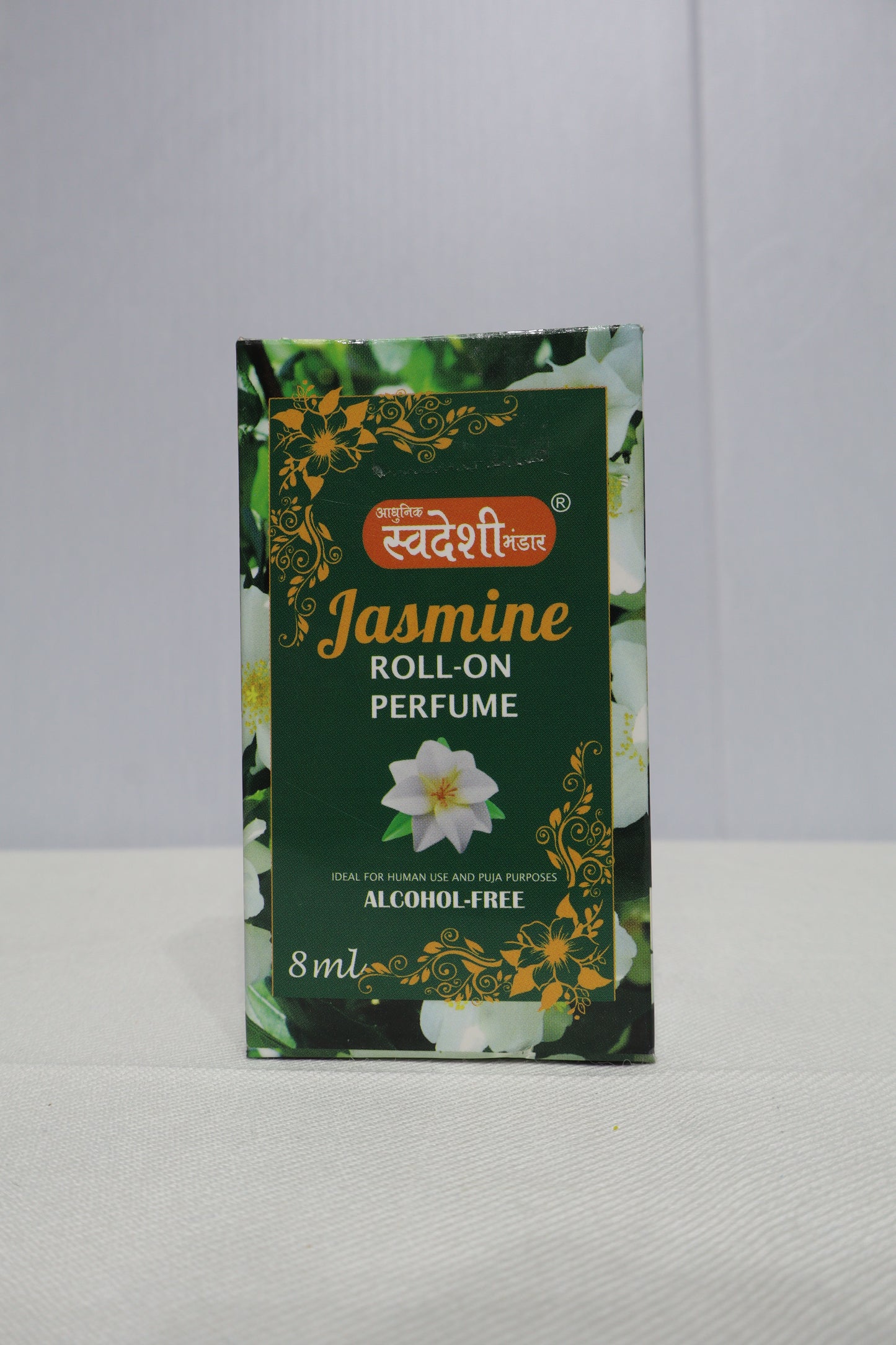 Adhunik Swadeshi Bhandar Jasmine Roll-On Perfume 8ml | 100% Alcohol-Free Natural Jasmine (Mogra) Attar | Long-Lasting Floral Herbal Fragrance | Roll-On Perfume for Men & Women