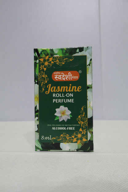 Adhunik Swadeshi Bhandar Jasmine Roll-On Perfume 8ml | 100% Alcohol-Free Natural Jasmine (Mogra) Attar | Long-Lasting Floral Herbal Fragrance | Roll-On Perfume for Men & Women