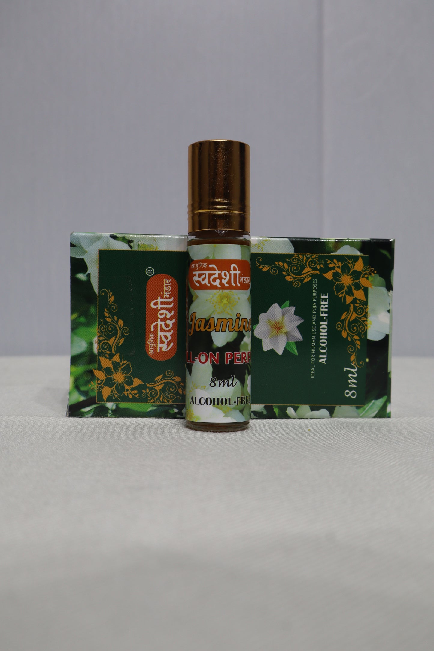 Adhunik Swadeshi Bhandar Jasmine Roll-On Perfume 8ml | 100% Alcohol-Free Natural Jasmine (Mogra) Attar | Long-Lasting Floral Herbal Fragrance | Roll-On Perfume for Men & Women