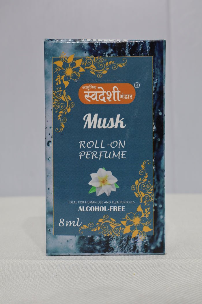 Adhunik Swadeshi Bhandar Musk Roll-On Perfume 8ml | 100% Alcohol-Free Concentrated Musk Attar | Long-Lasting Fresh Musky Fragrance | Herbal Roll-On Perfume for Men & Women