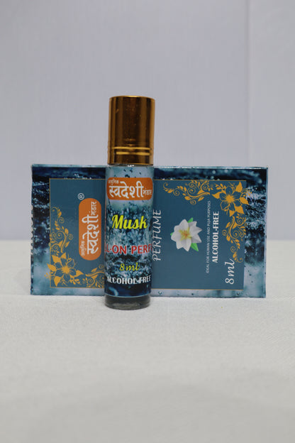 Adhunik Swadeshi Bhandar Musk Roll-On Perfume 8ml | 100% Alcohol-Free Concentrated Musk Attar | Long-Lasting Fresh Musky Fragrance | Herbal Roll-On Perfume for Men & Women