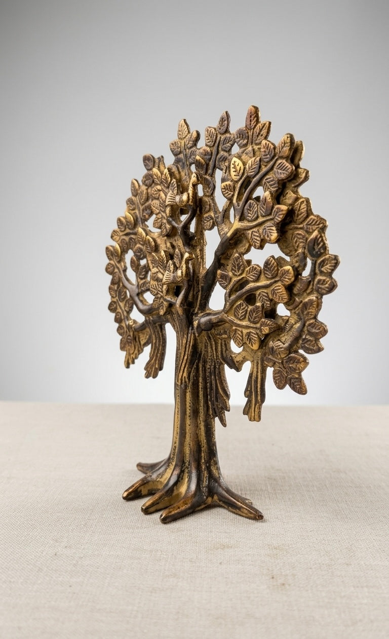 Handcrafted Brass Tree of Life Sculpture – Antique Finish Decorative Showpiece for Home & Office(Height-10inch,Length-8.5inch,breadth-2.5inch)