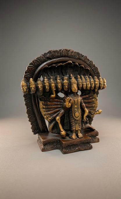 Handcrafted Brass Vishnu Anantashayana Idol – Multi-Head Sheshnag Antique Finish Statue for Home Temple & Décor 8.2inch