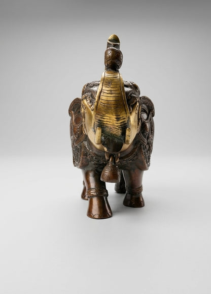 Handcrafted Brass Elephant Statue with Raised Trunk – Antique Finish Decorative Showpiece for Home & Office(Height-7inch,Length-10.5inch,Breadth-5inch)