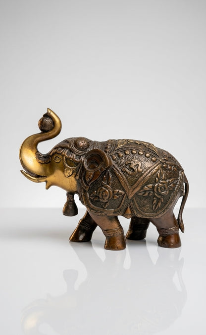 Handcrafted Brass Elephant Statue with Raised Trunk – Antique Finish Decorative Showpiece for Home & Office(Height-7inch,Length-10.5inch,Breadth-5inch)