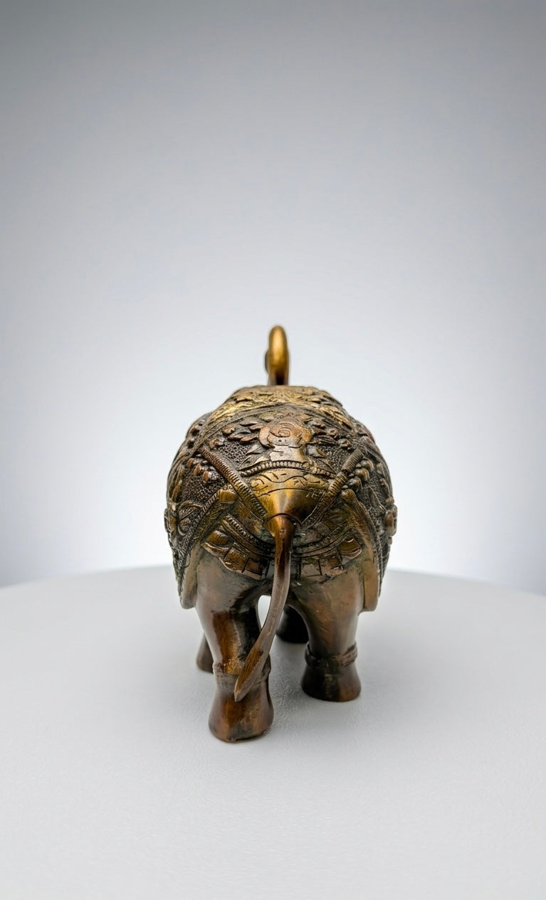 Handcrafted Brass Elephant Statue with Raised Trunk – Antique Finish Decorative Showpiece for Home & Office(Height-7inch,Length-10.5inch,Breadth-5inch)