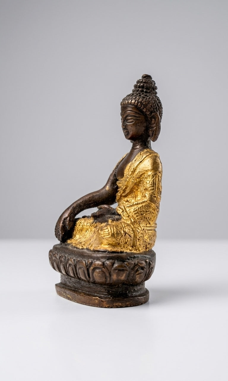 Handcrafted Brass Meditating Buddha Statue – Antique Finish Spiritual Home Décor Idol for Peace & Harmony Height-3.5inch
