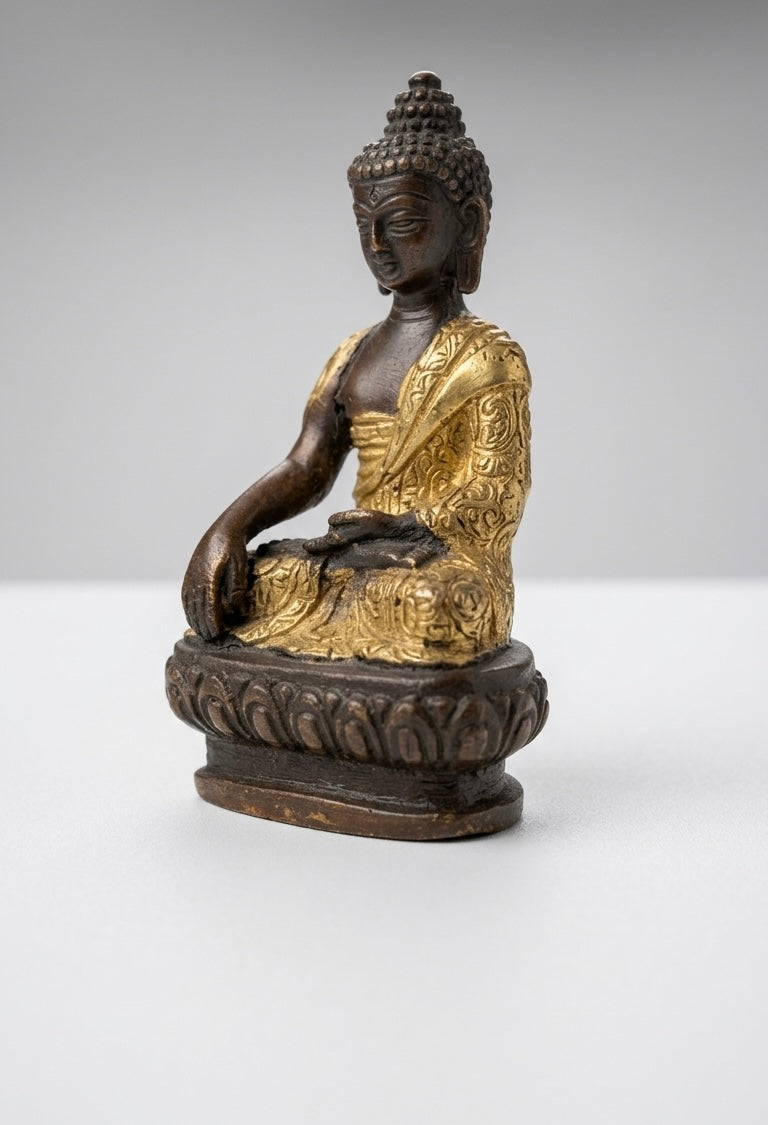 Handcrafted Brass Meditating Buddha Statue – Antique Finish Spiritual Home Décor Idol for Peace & Harmony Height-3.5inch
