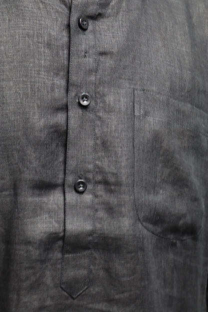 Classic Black Linen Kurta for Men – Solid Ethnic Wear with Mandarin Collar