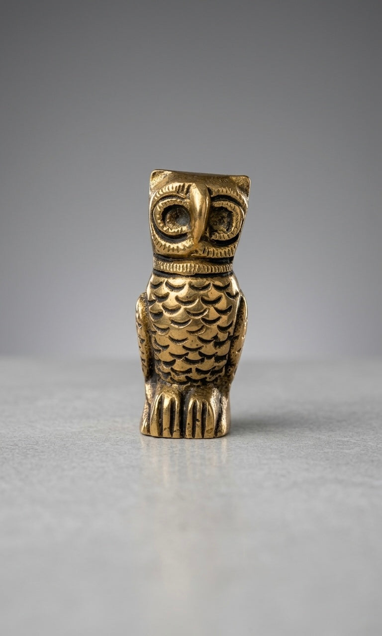 Handcrafted Brass Owl Statue – Antique Finish Wisdom Symbol Decorative Showpiece for Home & Office Height-2.3inch