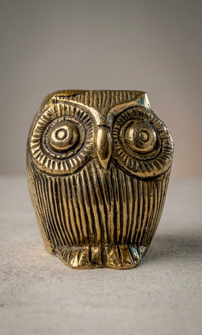 Handcrafted Brass Owl Statue – Antique Finish Wisdom Symbol Decorative Showpiece for Home & Office Height-2.3inch