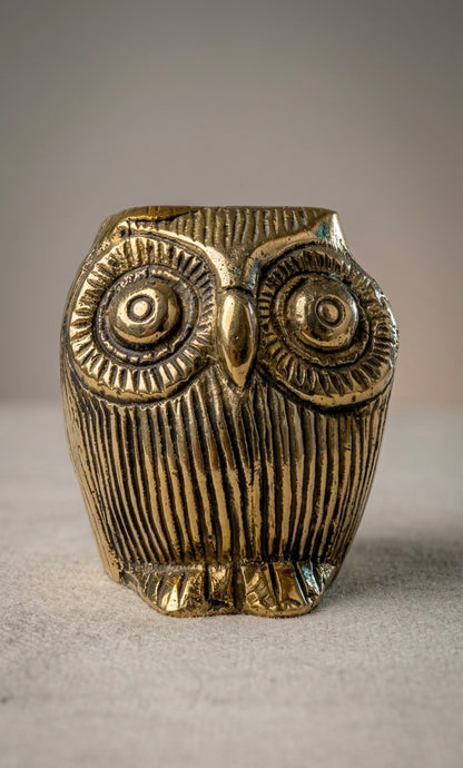 Handcrafted Brass Owl Statue – Antique Finish Wisdom Symbol Decorative Showpiece for Home & Office Height-2.3inch