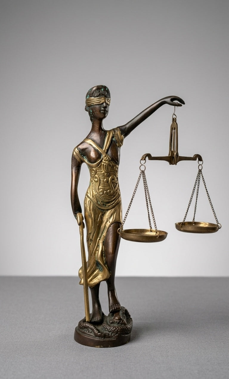 Handcrafted Brass Lady Justice Statue – Antique Finish Scales of Justice Figurine for Home, Office & Legal Décor(Height-9.5inch,Length-6.5inch,Breadth-2.5inch)