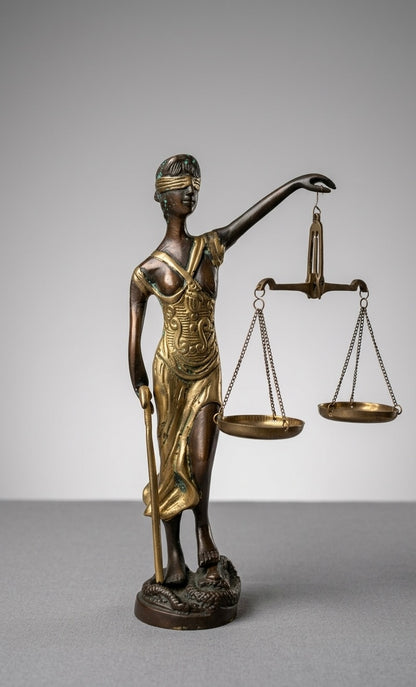 Handcrafted Brass Lady Justice Statue – Antique Finish Scales of Justice Figurine for Home, Office & Legal Décor(Height-9.5inch,Length-6.5inch,Breadth-2.5inch)