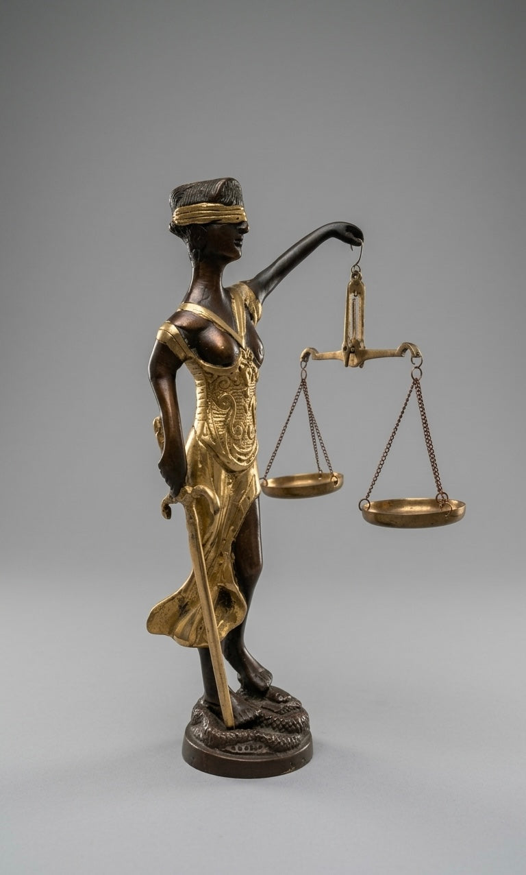 Handcrafted Brass Lady Justice Statue – Antique Finish Scales of Justice Figurine for Home, Office & Legal Décor(Height-9.5inch,Length-6.5inch,Breadth-2.5inch)