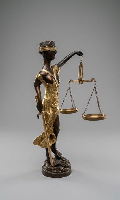 Handcrafted Brass Lady Justice Statue – Antique Finish Scales of Justice Figurine for Home, Office & Legal Décor(Height-9.5inch,Length-6.5inch,Breadth-2.5inch)