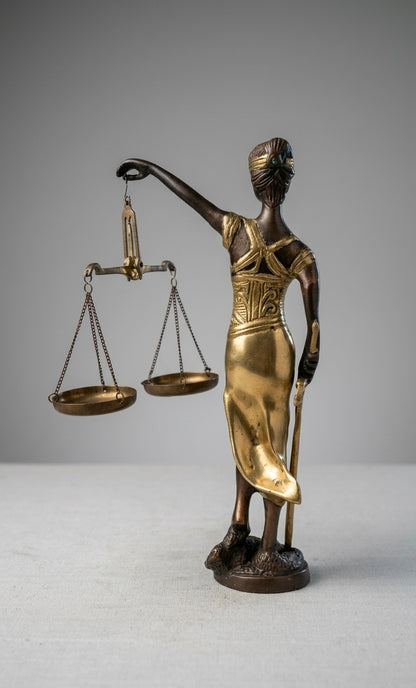 Handcrafted Brass Lady Justice Statue – Antique Finish Scales of Justice Figurine for Home, Office & Legal Décor(Height-9.5inch,Length-6.5inch,Breadth-2.5inch)