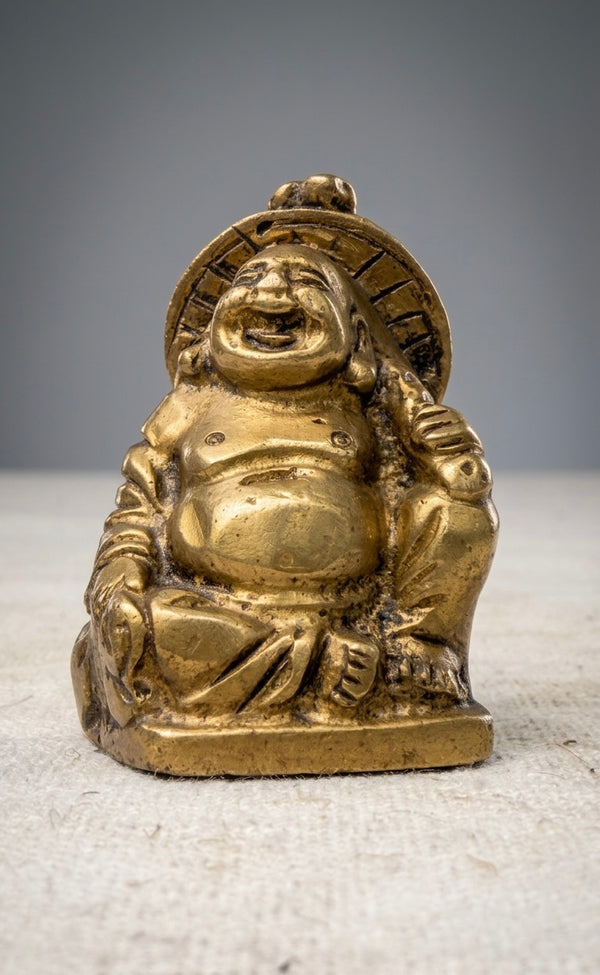Handcrafted Brass Laughing Buddha Statue – Antique Finish Feng Shui Wealth & Happiness Showpiece for Home & Office 2inch