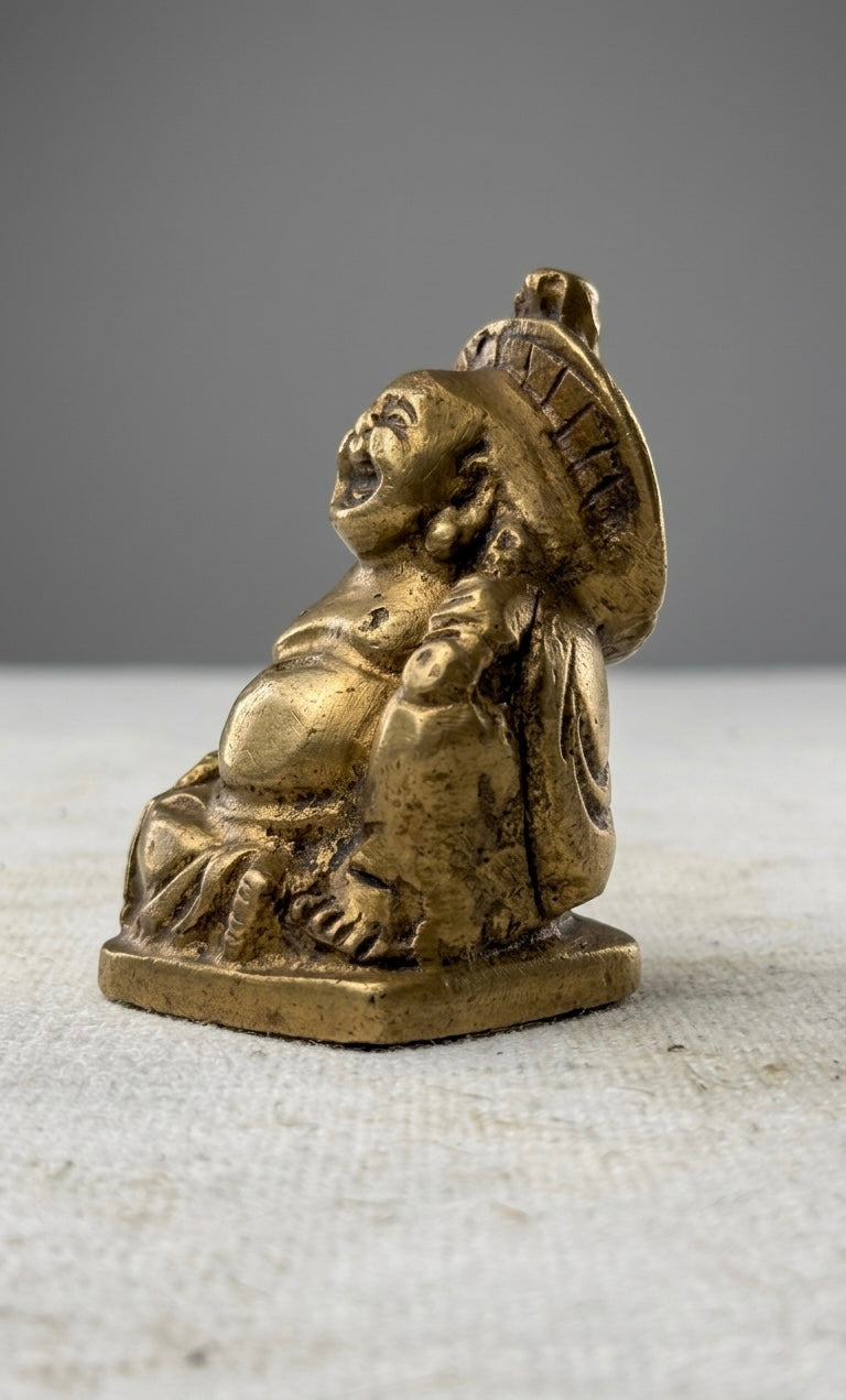 Handcrafted Brass Laughing Buddha Statue – Antique Finish Feng Shui Wealth & Happiness Showpiece for Home & Office 2inch