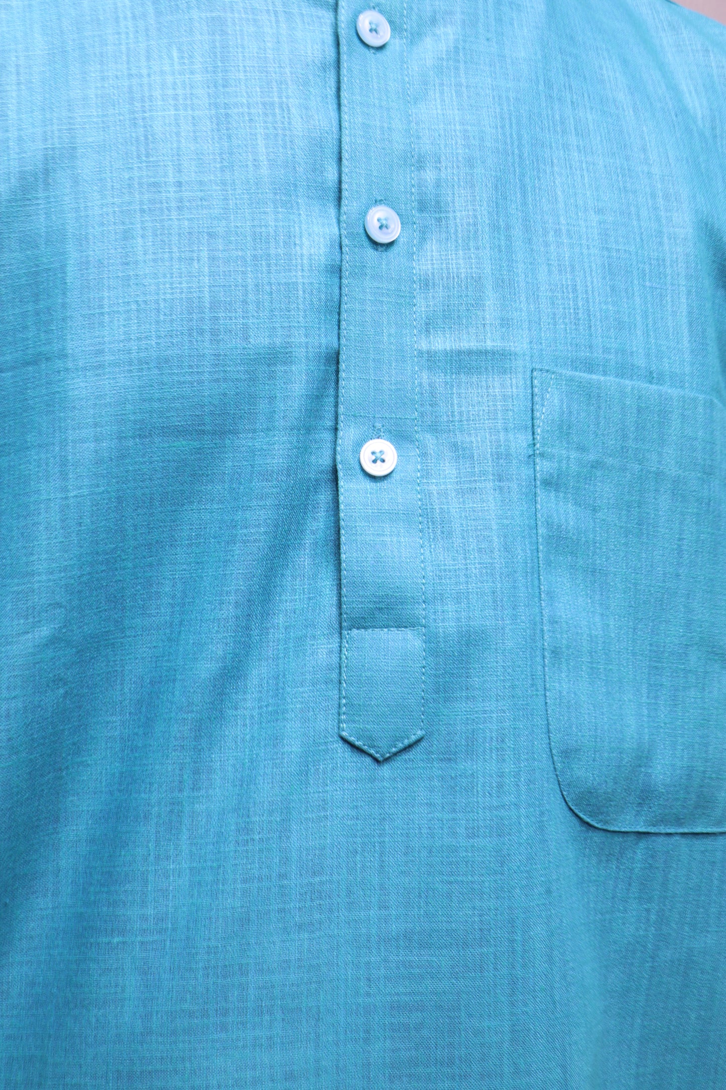 Classic Teal Blue Cotton Kurta for Men – Solid Ethnic Wear with Mandarin Collar