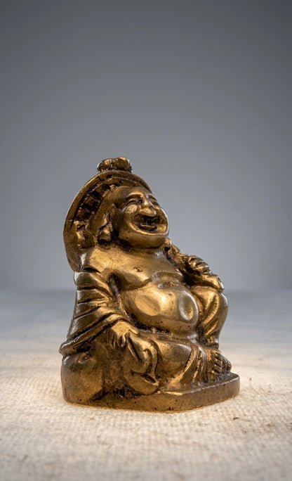 Handcrafted Brass Laughing Buddha Statue – Antique Finish Feng Shui Wealth & Happiness Showpiece for Home & Office 2inch