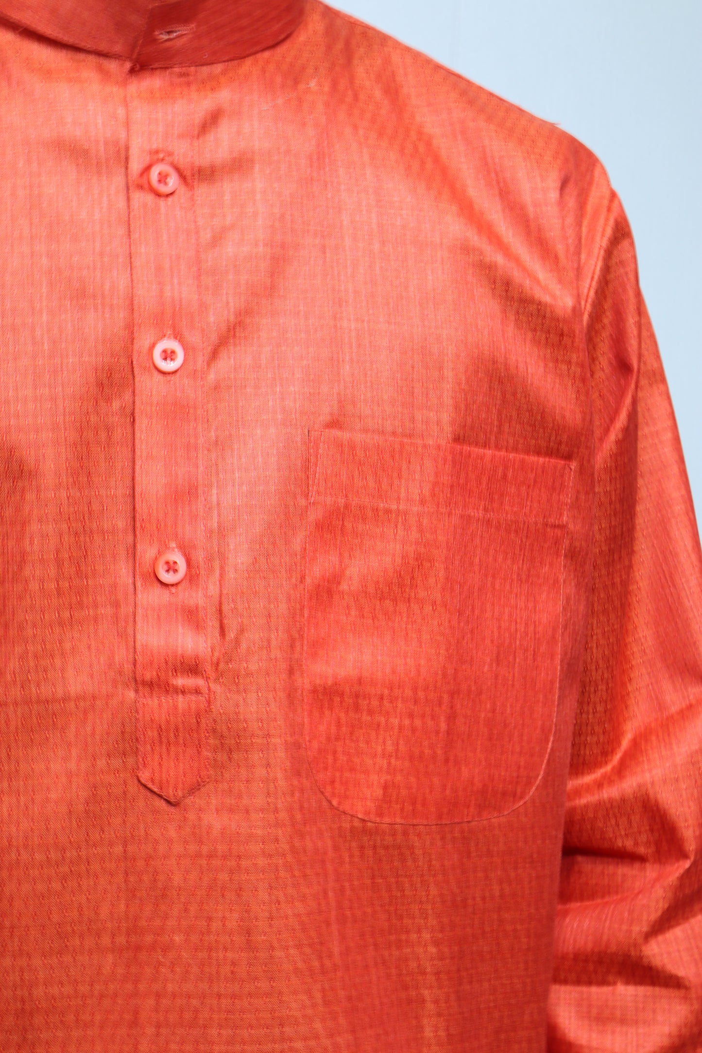 Rust Orange Cotton Kurta for Men – Solid Ethnic Wear with Mandarin Collar