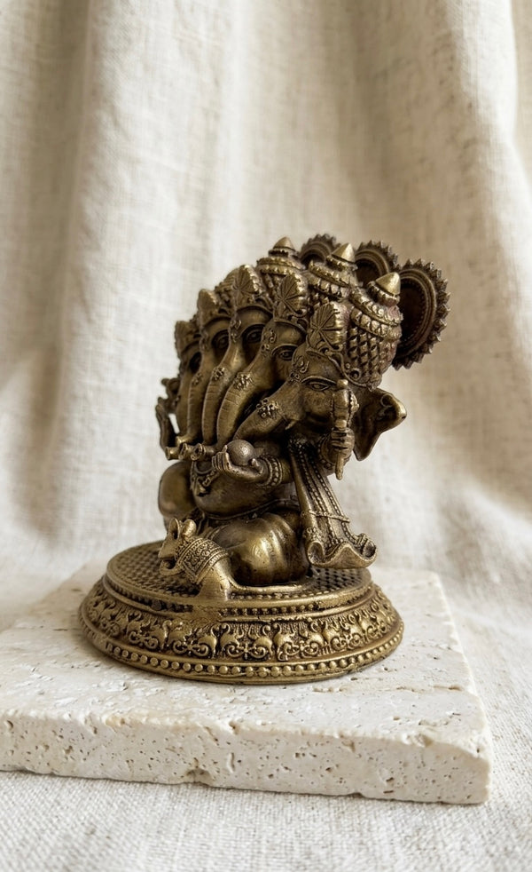 Handcrafted Ashtadhatu Panchmukhi Ganesha Idol – Five-Faced Ganpati Murti for Prosperity, Protection & Home Temple(Height-6.3inch)
