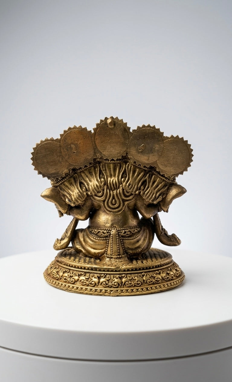 Handcrafted Ashtadhatu Panchmukhi Ganesha Idol – Five-Faced Ganpati Murti for Prosperity, Protection & Home Temple(Height-6.3inch)