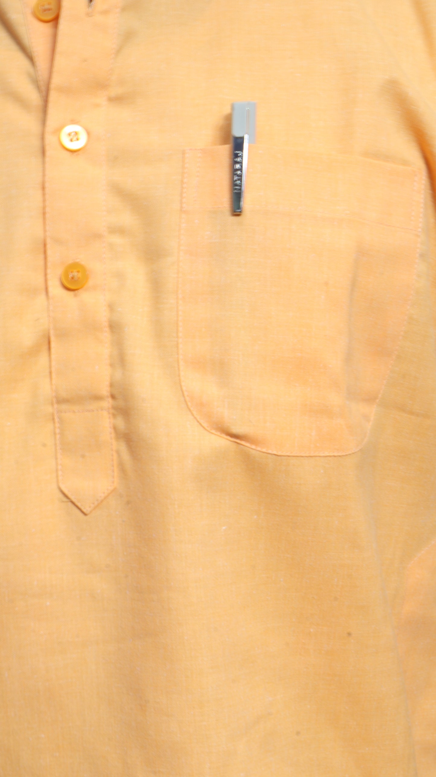 Men’s Light Orange Cotton Short Kurta – Mandarin Collar Casual Ethnic Wear