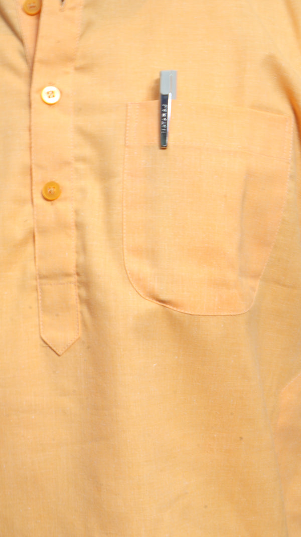 Men’s Light Orange Cotton Short Kurta – Mandarin Collar Casual Ethnic Wear