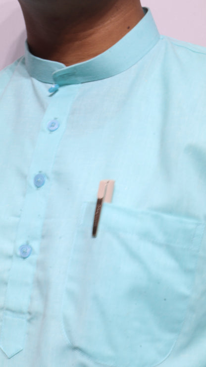 Men’s Mint Green Cotton Kurta – Classic Mandarin Collar Ethnic Wear