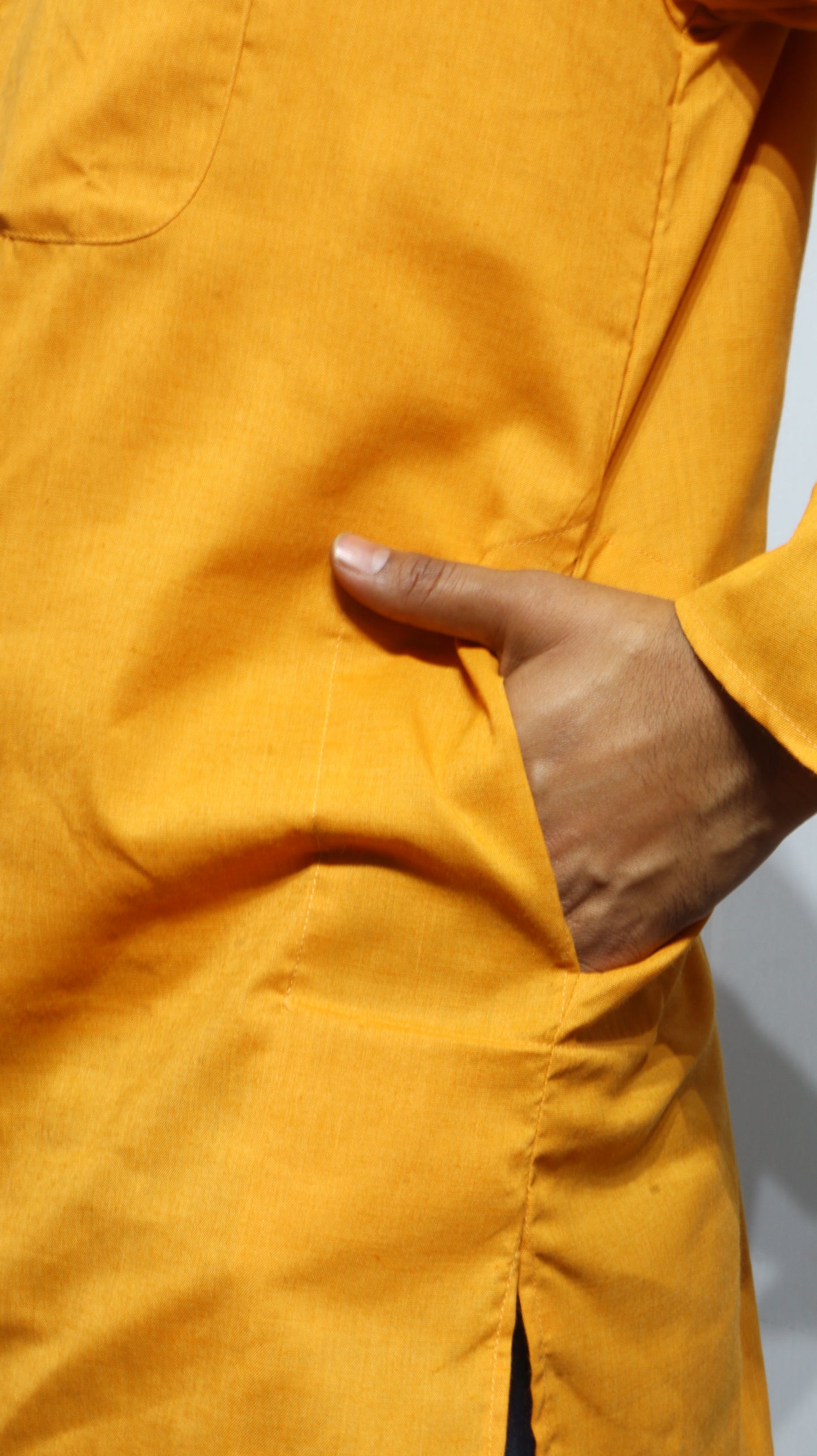 Men’s Mustard Yellow Cotton Kurta short(Full sleeve) – Classic Mandarin Collar Ethnic Wear