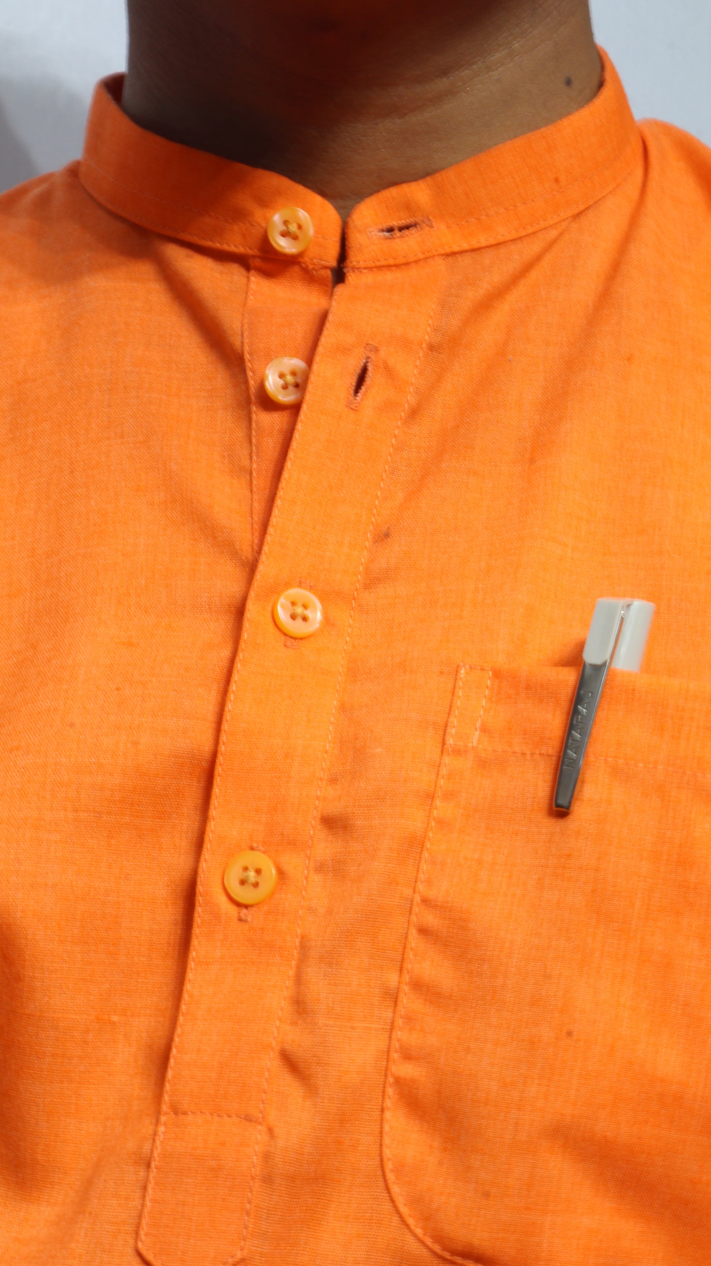Men’s Bright Orange Cotton Kurta Short(Full Sleeve) – Classic Mandarin Collar Ethnic Wear