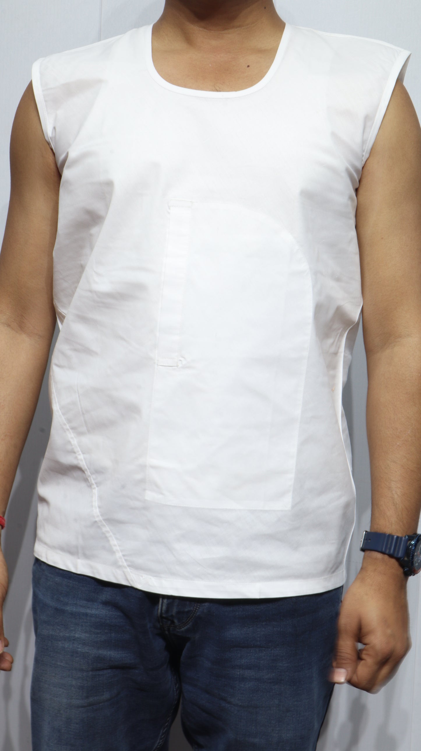 Pure Cotton White Banyan for Men with Front Pocket - Breathable Handloom Innerwear for Elders