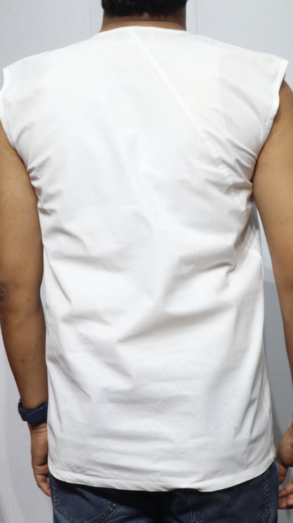 Pure Cotton White Banyan for Men with Front Pocket - Breathable Handloom Innerwear for Elders